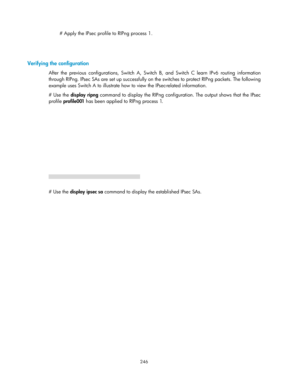 Verifying the configuration | H3C Technologies H3C S6300 Series Switches User Manual | Page 261 / 413