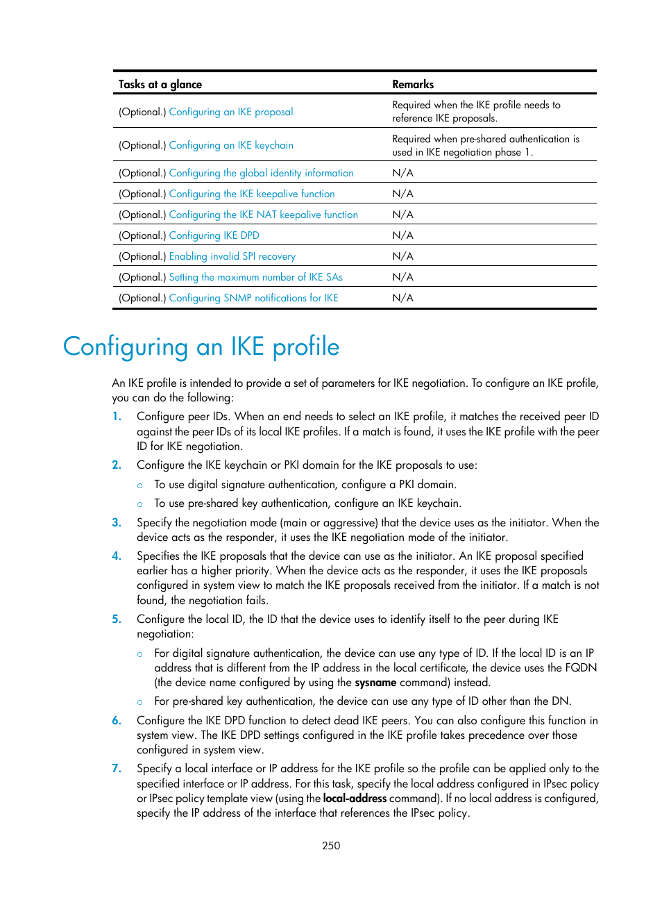 Configuring an ike profile | H3C Technologies H3C S6300 Series Switches User Manual | Page 265 / 413