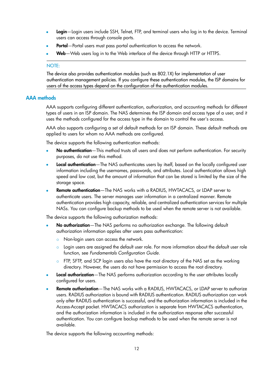 Aaa methods | H3C Technologies H3C S6300 Series Switches User Manual | Page 27 / 413