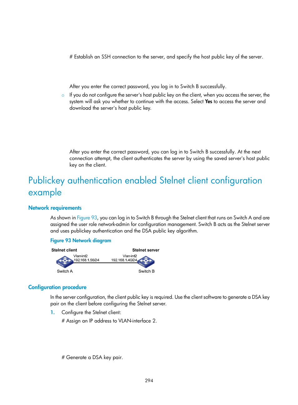 Network requirements, Configuration procedure | H3C Technologies H3C S6300 Series Switches User Manual | Page 309 / 413