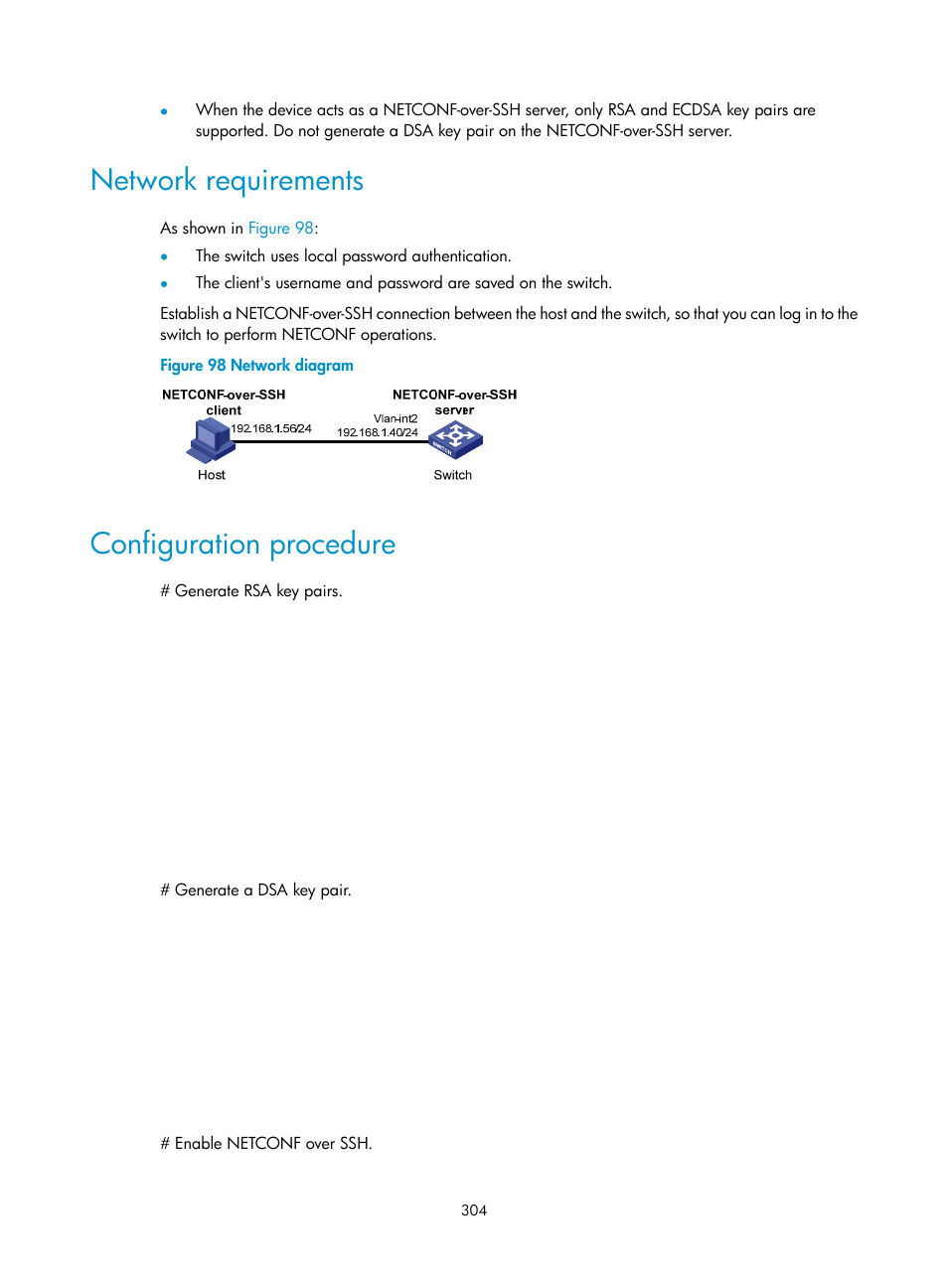 Network requirements, Configuration procedure | H3C Technologies H3C S6300 Series Switches User Manual | Page 319 / 413