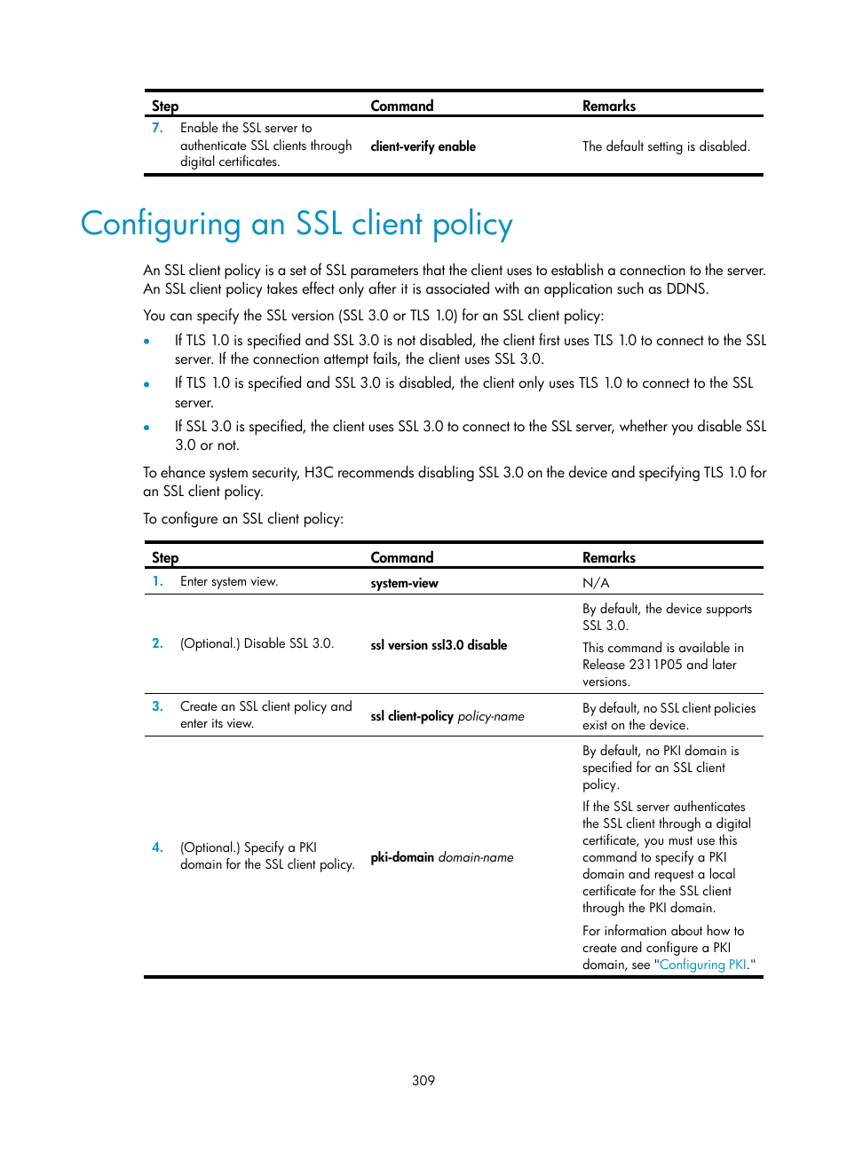 Configuring an ssl client policy | H3C Technologies H3C S6300 Series Switches User Manual | Page 324 / 413