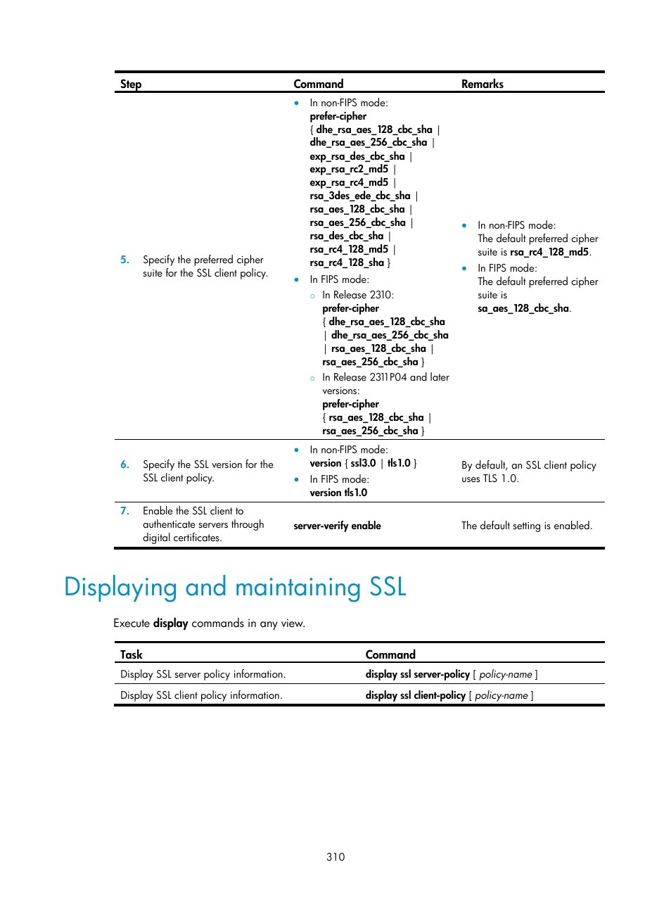 Displaying and maintaining ssl | H3C Technologies H3C S6300 Series Switches User Manual | Page 325 / 413