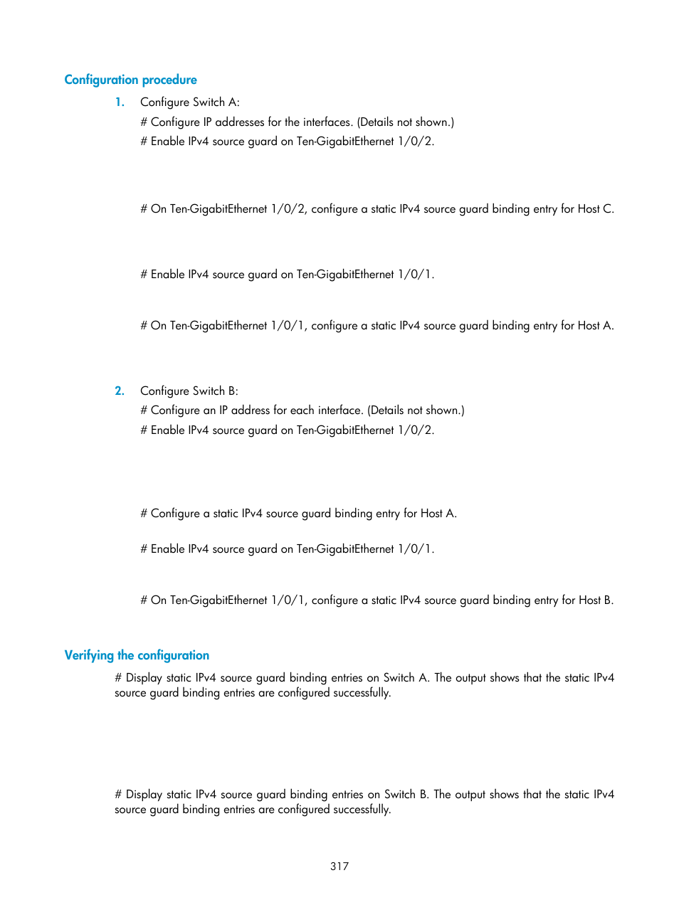 Configuration procedure, Verifying the configuration | H3C Technologies H3C S6300 Series Switches User Manual | Page 332 / 413