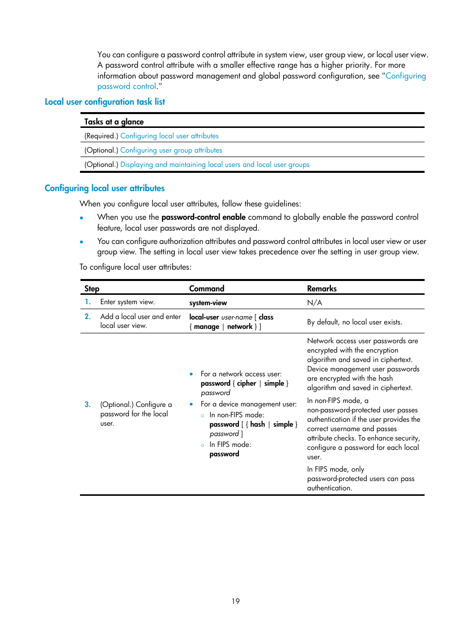 Local user configuration task list, Configuring local user attributes, Configuring local | User attributes | H3C Technologies H3C S6300 Series Switches User Manual | Page 34 / 413