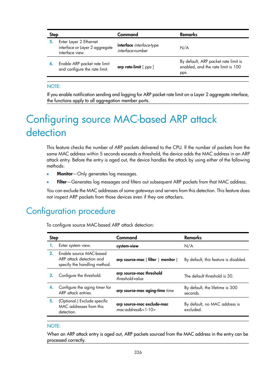 Configuring source mac-based arp attack detection, Configuration procedure | H3C Technologies H3C S6300 Series Switches User Manual | Page 341 / 413