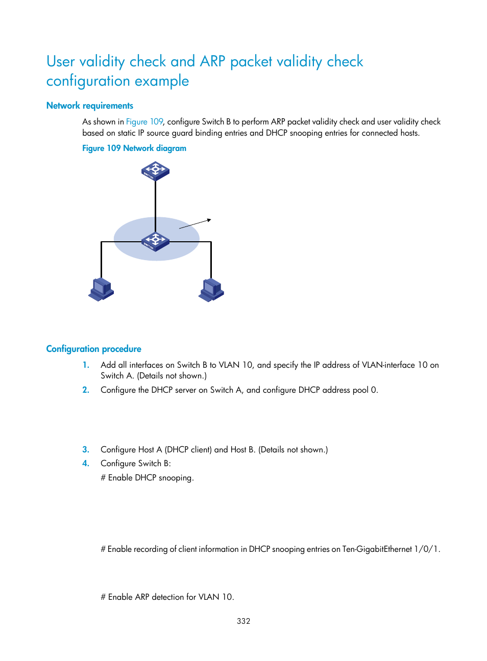 Network requirements, Configuration procedure | H3C Technologies H3C S6300 Series Switches User Manual | Page 347 / 413