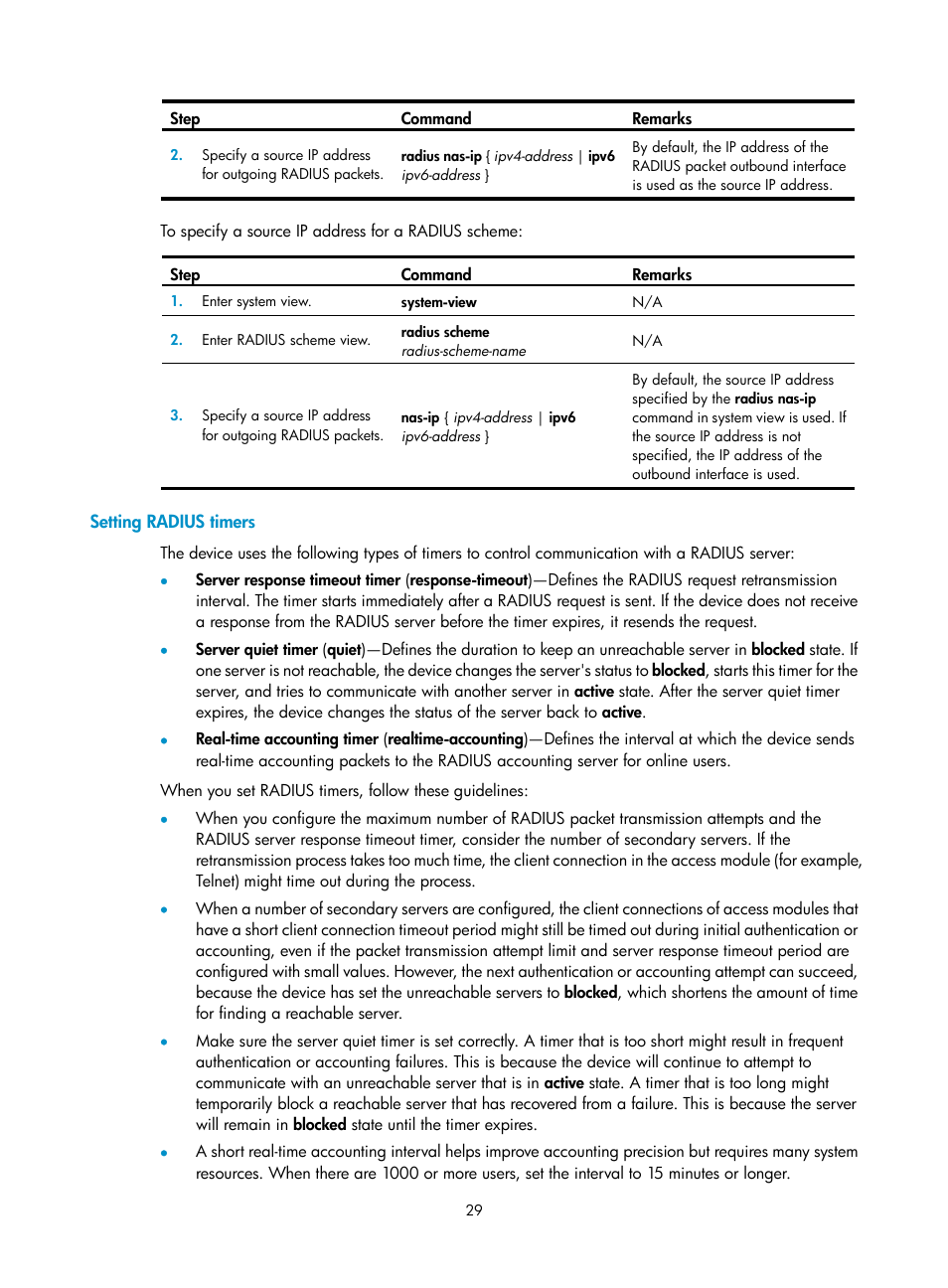 Setting radius timers | H3C Technologies H3C S6300 Series Switches User Manual | Page 44 / 413