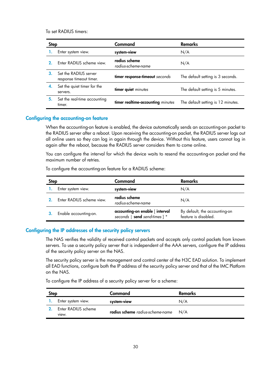 Configuring the accounting-on feature | H3C Technologies H3C S6300 Series Switches User Manual | Page 45 / 413