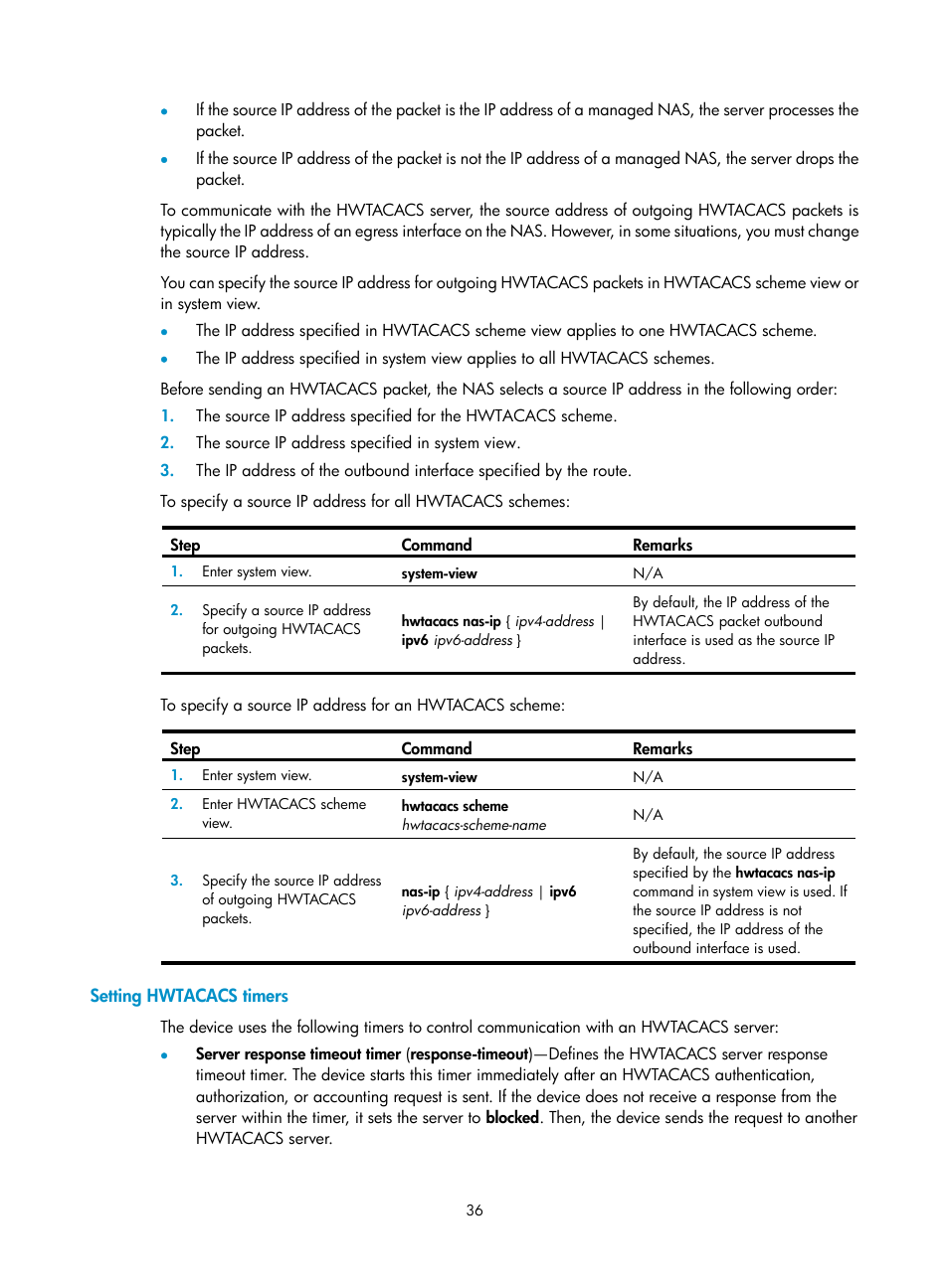 Setting hwtacacs timers | H3C Technologies H3C S6300 Series Switches User Manual | Page 51 / 413