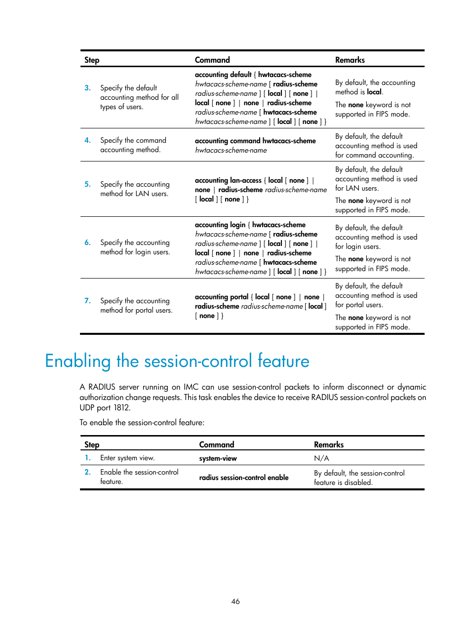 Enabling the session-control feature | H3C Technologies H3C S6300 Series Switches User Manual | Page 61 / 413