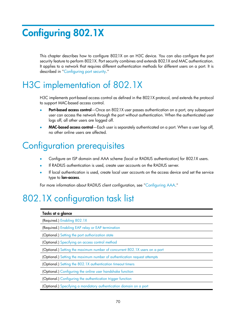 Configuring 802.1x, H3c implementation of 802.1x, Configuration prerequisites | 1x configuration task list | H3C Technologies H3C S6300 Series Switches User Manual | Page 85 / 413