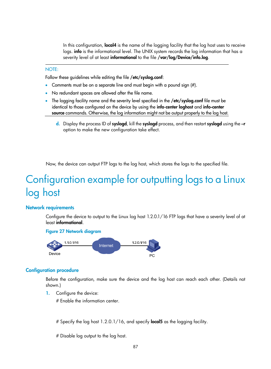 Network requirements, Configuration procedure | H3C Technologies H3C S6300 Series Switches User Manual | Page 100 / 306