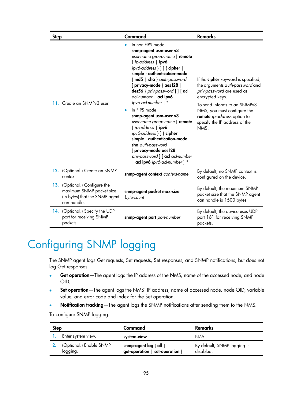 Configuring snmp logging | H3C Technologies H3C S6300 Series Switches User Manual | Page 108 / 306