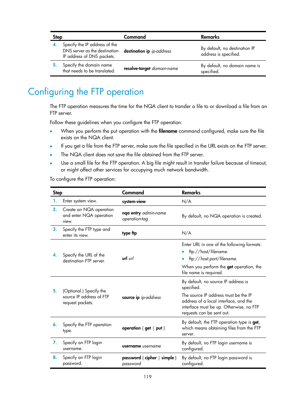 Configuring the ftp operation | H3C Technologies H3C S6300 Series Switches User Manual | Page 132 / 306