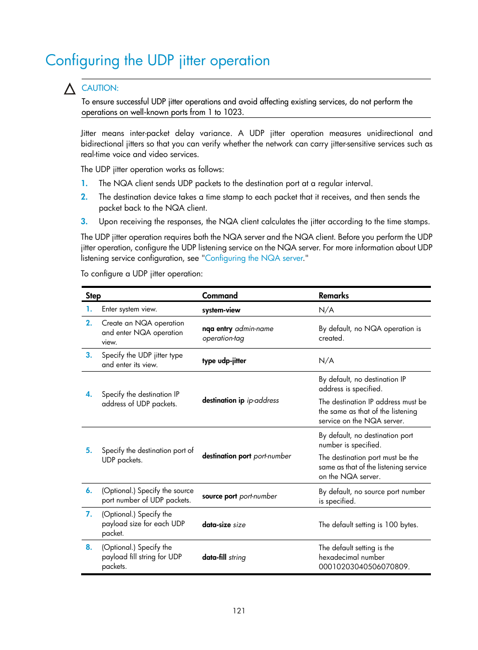 Configuring the udp jitter operation | H3C Technologies H3C S6300 Series Switches User Manual | Page 134 / 306