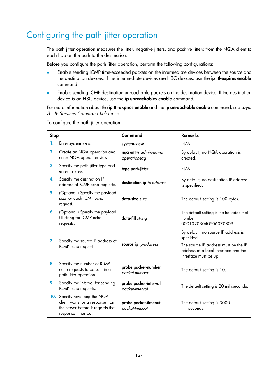 Configuring the path jitter operation | H3C Technologies H3C S6300 Series Switches User Manual | Page 140 / 306