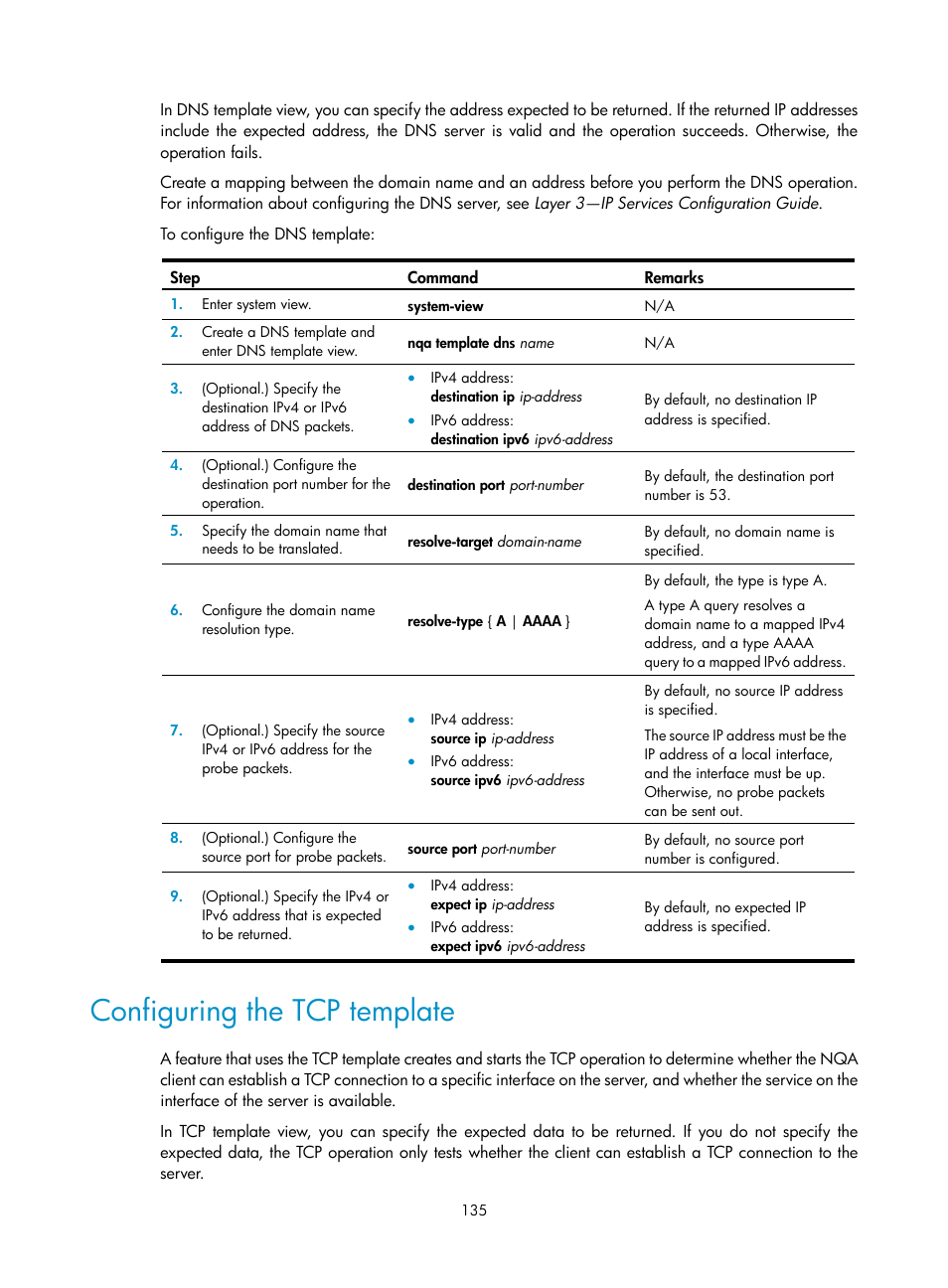 Configuring the tcp template | H3C Technologies H3C S6300 Series Switches User Manual | Page 148 / 306