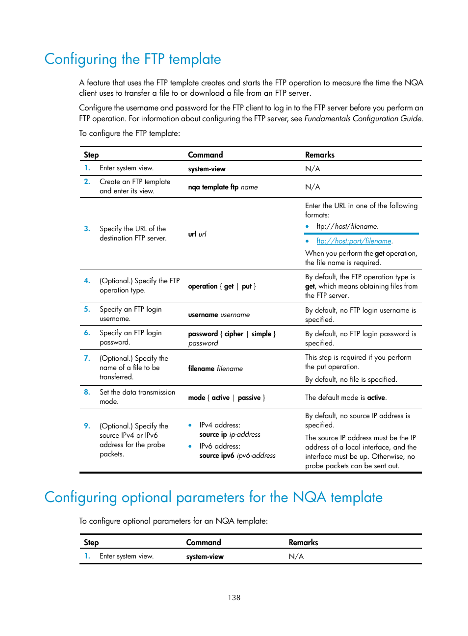 Configuring the ftp template | H3C Technologies H3C S6300 Series Switches User Manual | Page 151 / 306