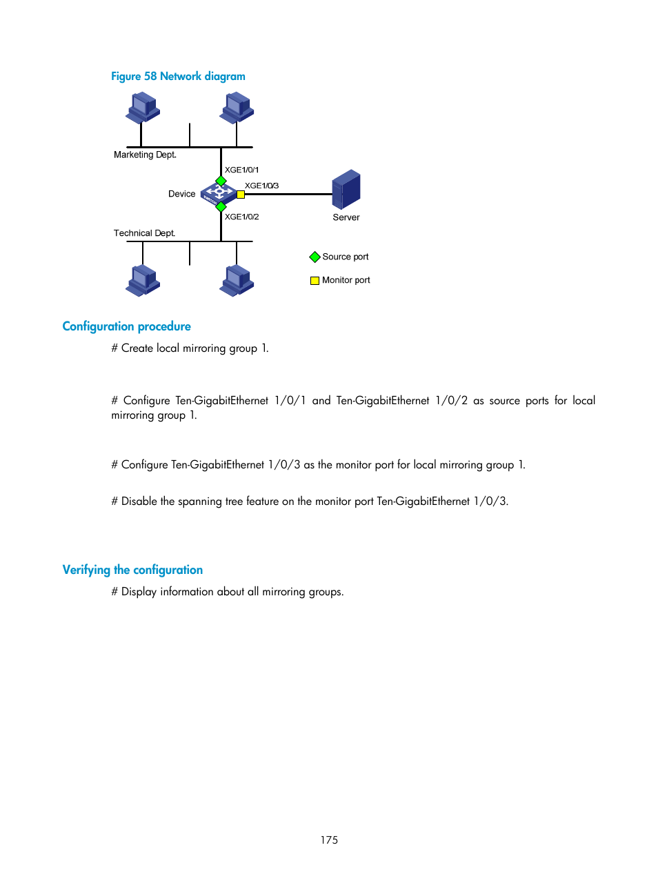 Configuration procedure, Verifying the configuration | H3C Technologies H3C S6300 Series Switches User Manual | Page 188 / 306