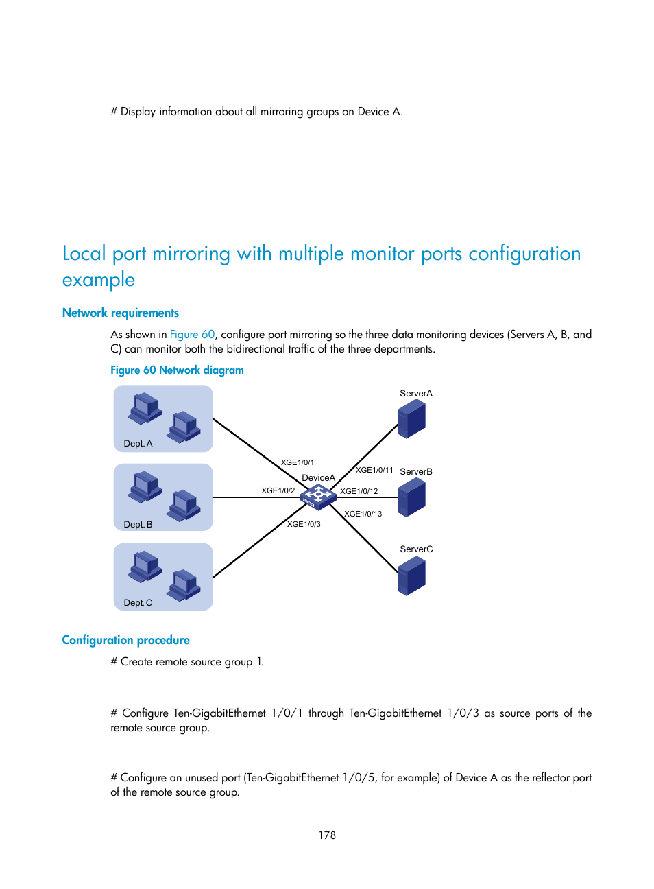 Network requirements, Configuration procedure | H3C Technologies H3C S6300 Series Switches User Manual | Page 191 / 306