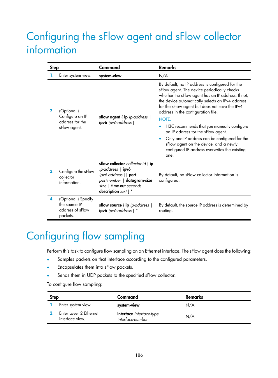 Configuring flow sampling, Required.) | H3C Technologies H3C S6300 Series Switches User Manual | Page 199 / 306