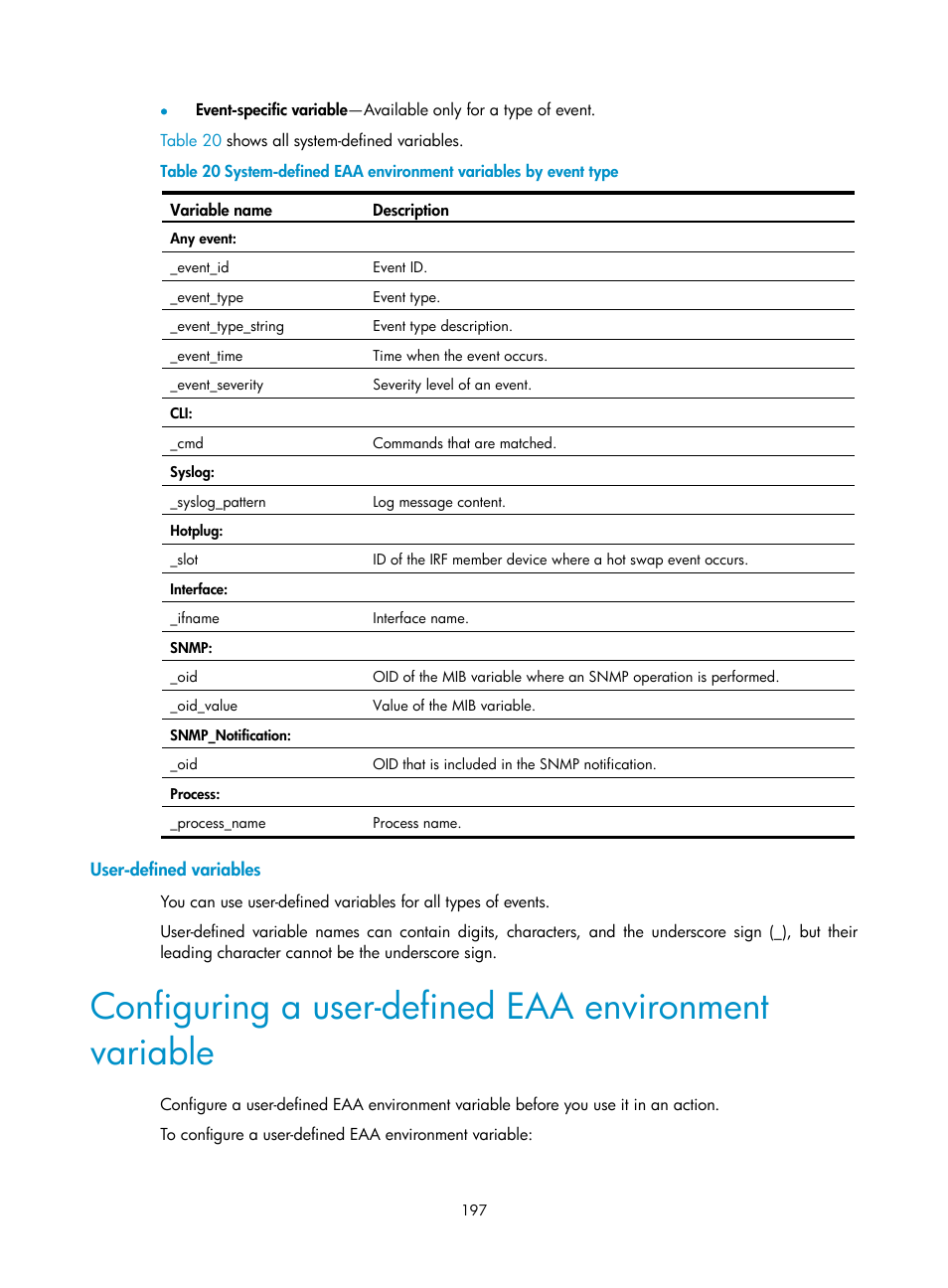 User-defined variables | H3C Technologies H3C S6300 Series Switches User Manual | Page 210 / 306