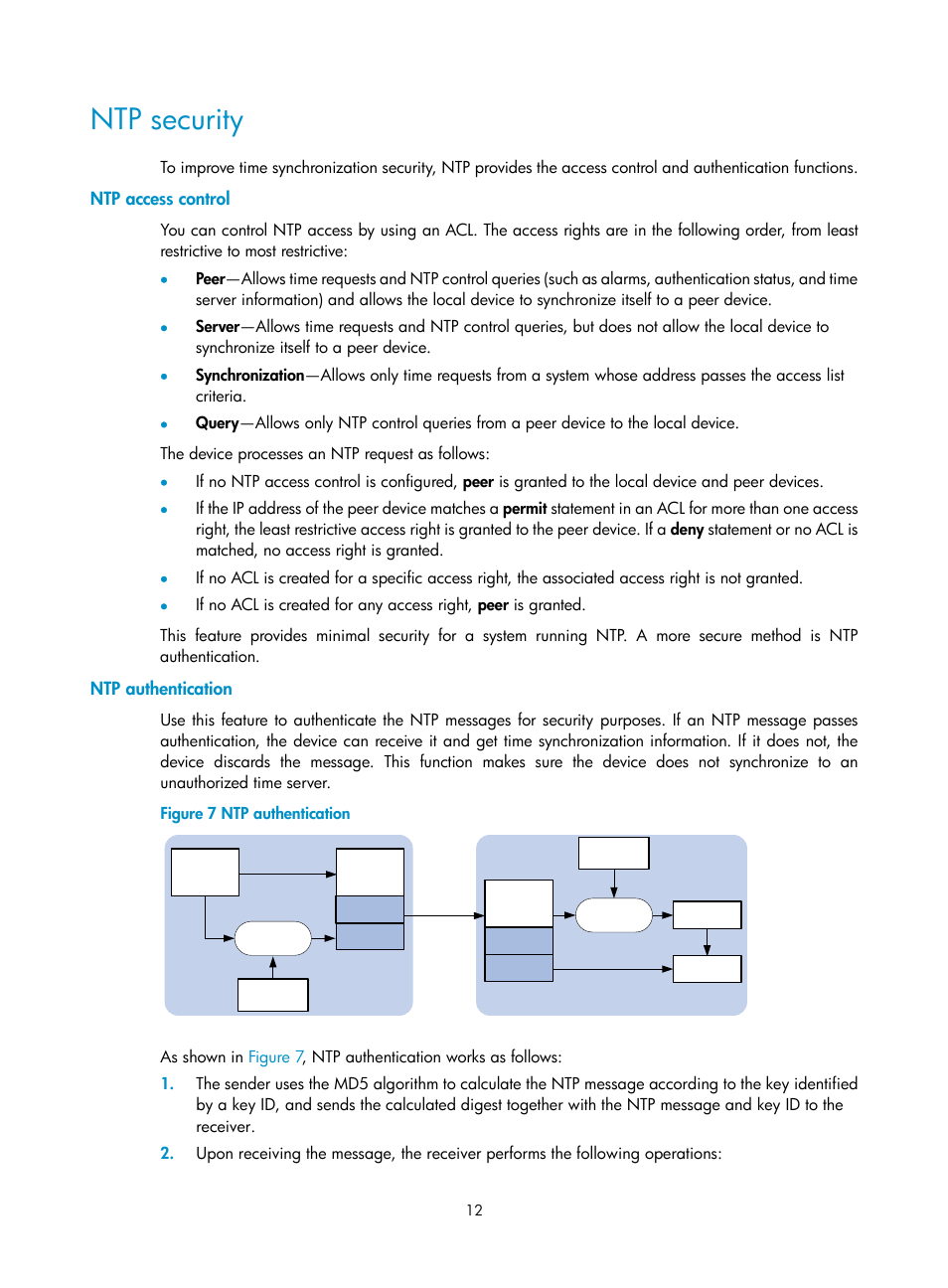 Ntp security, Ntp access control, Ntp authentication | H3C Technologies H3C S6300 Series Switches User Manual | Page 25 / 306