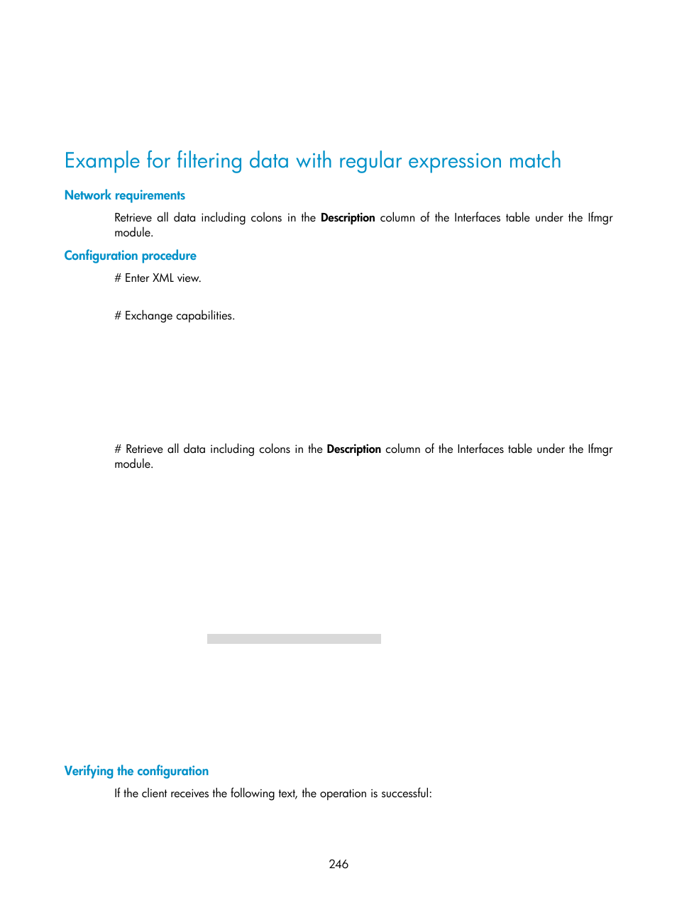 Network requirements, Configuration procedure, Verifying the configuration | H3C Technologies H3C S6300 Series Switches User Manual | Page 259 / 306