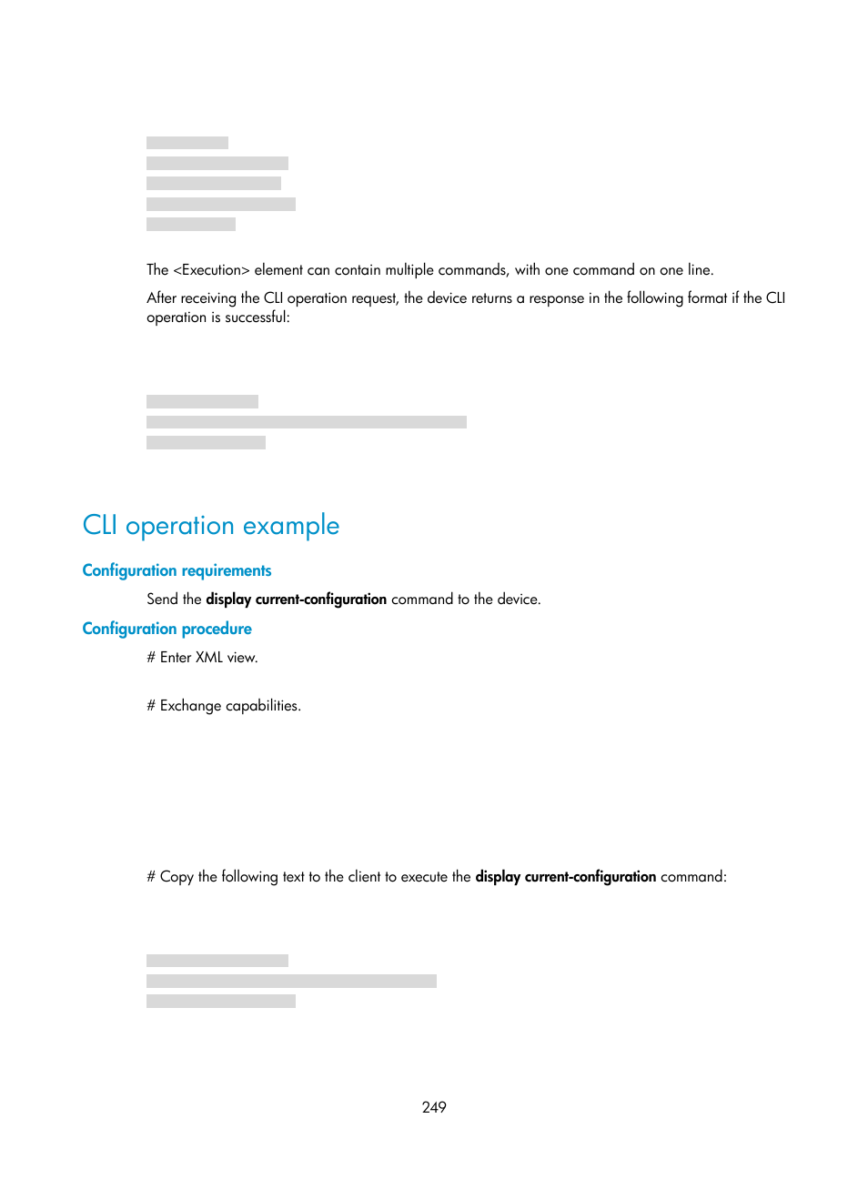 Cli operation example, Configuration requirements, Configuration procedure | H3C Technologies H3C S6300 Series Switches User Manual | Page 262 / 306