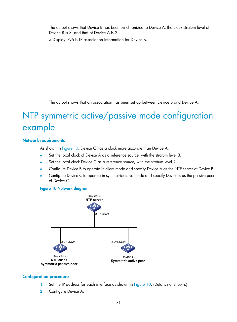 Network requirements, Configuration procedure | H3C Technologies H3C S6300 Series Switches User Manual | Page 44 / 306