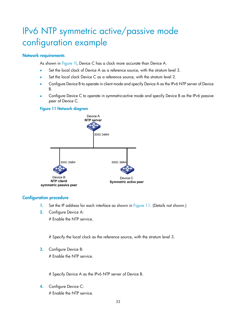 Network requirements, Configuration procedure | H3C Technologies H3C S6300 Series Switches User Manual | Page 46 / 306