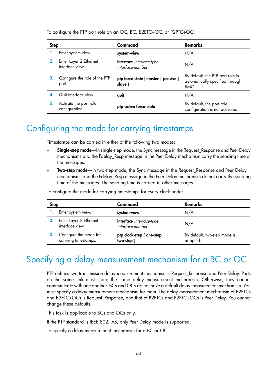 Configuring the mode for carrying timestamps | H3C Technologies H3C S6300 Series Switches User Manual | Page 73 / 306