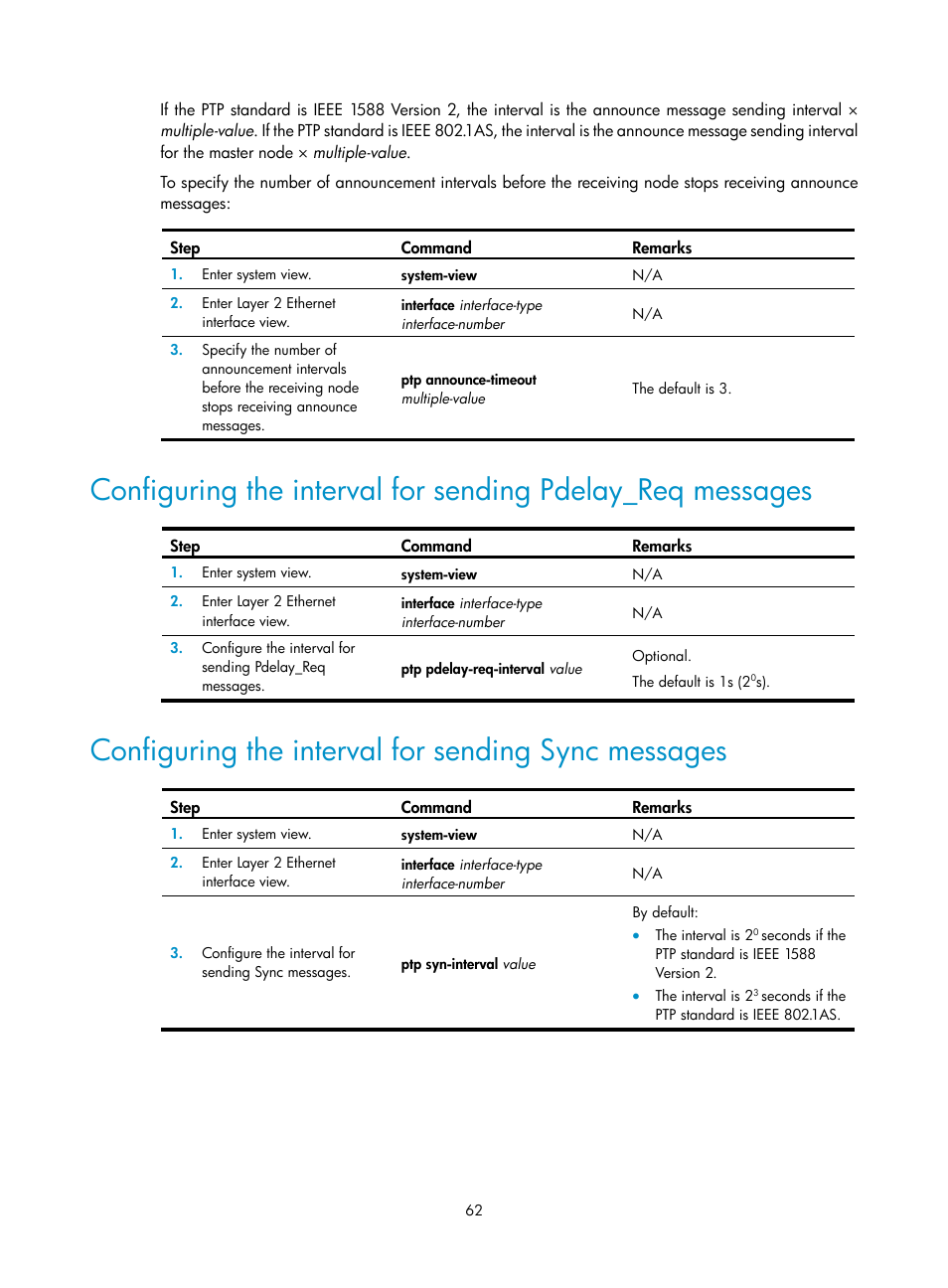 Configuring the interval for sending sync messages | H3C Technologies H3C S6300 Series Switches User Manual | Page 75 / 306