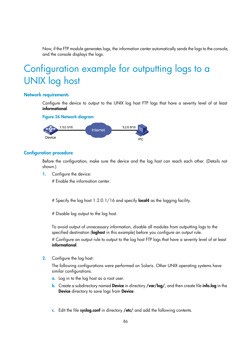 Network requirements, Configuration procedure | H3C Technologies H3C S6300 Series Switches User Manual | Page 99 / 306