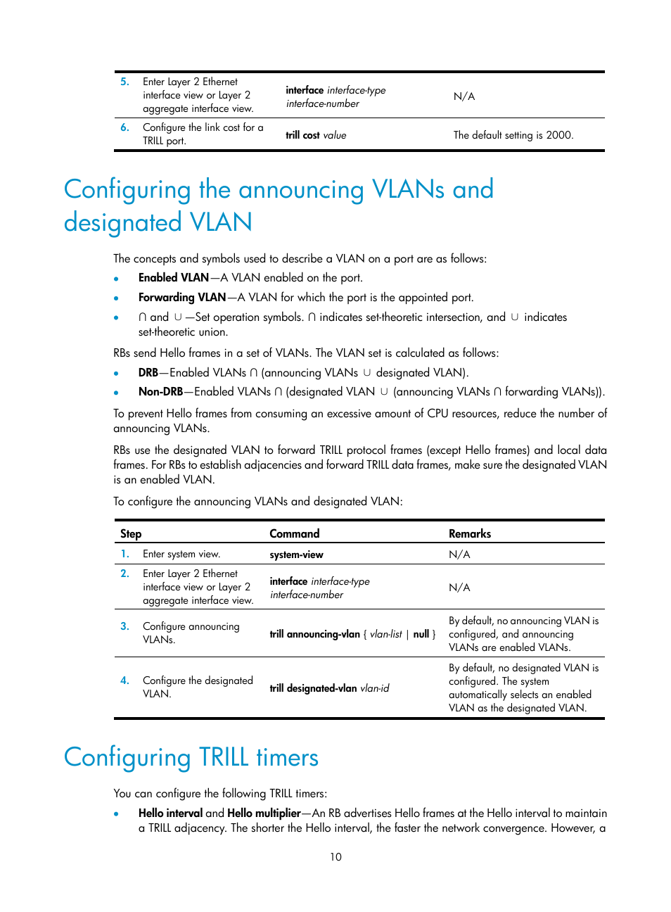 Configuring trill timers | H3C Technologies H3C S6300 Series Switches User Manual | Page 17 / 31