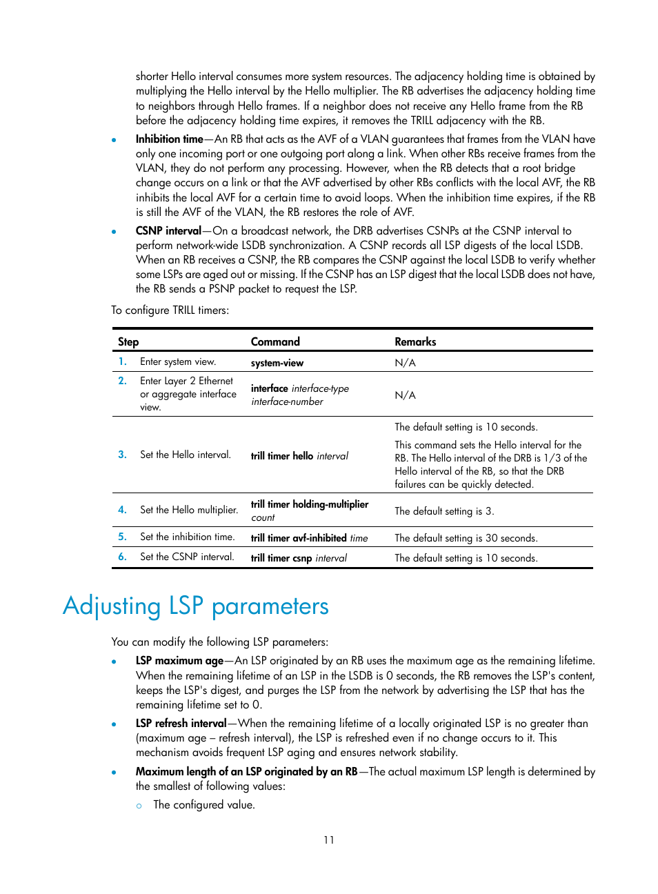 Adjusting lsp parameters | H3C Technologies H3C S6300 Series Switches User Manual | Page 18 / 31