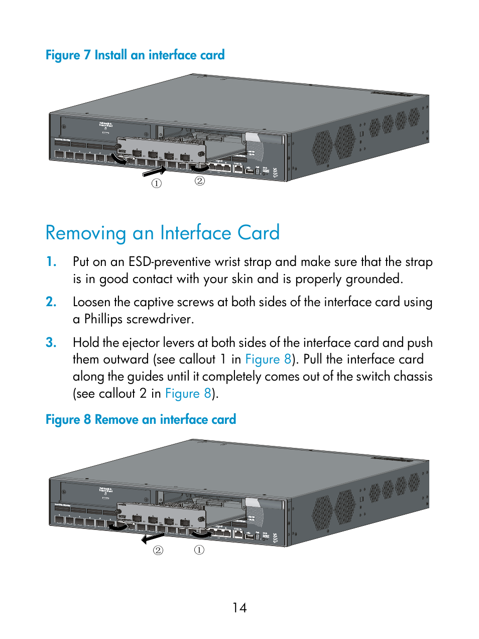 Removing an interface card | H3C Technologies H3C S5800 Series Switches User Manual | Page 19 / 26