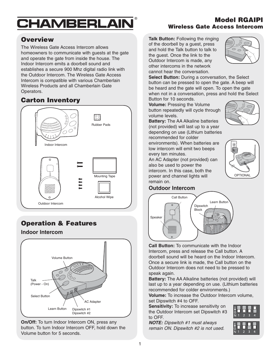 Chamberlain WIRELESS GATE ACCESS RGAIPI User Manual | 6 pages