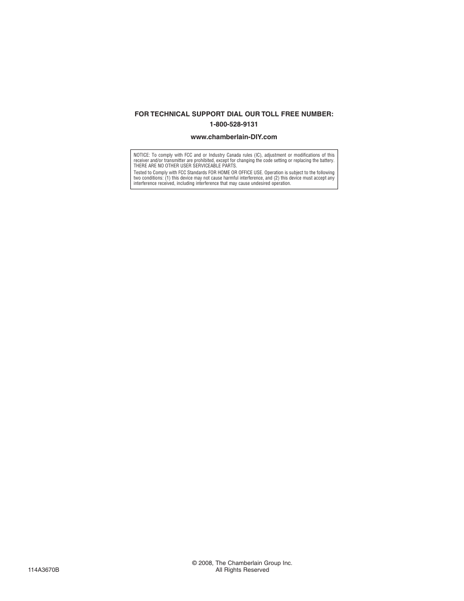 Technical support | Chamberlain WIRELESS GATE ACCESS RGAIPI User Manual | Page 6 / 6