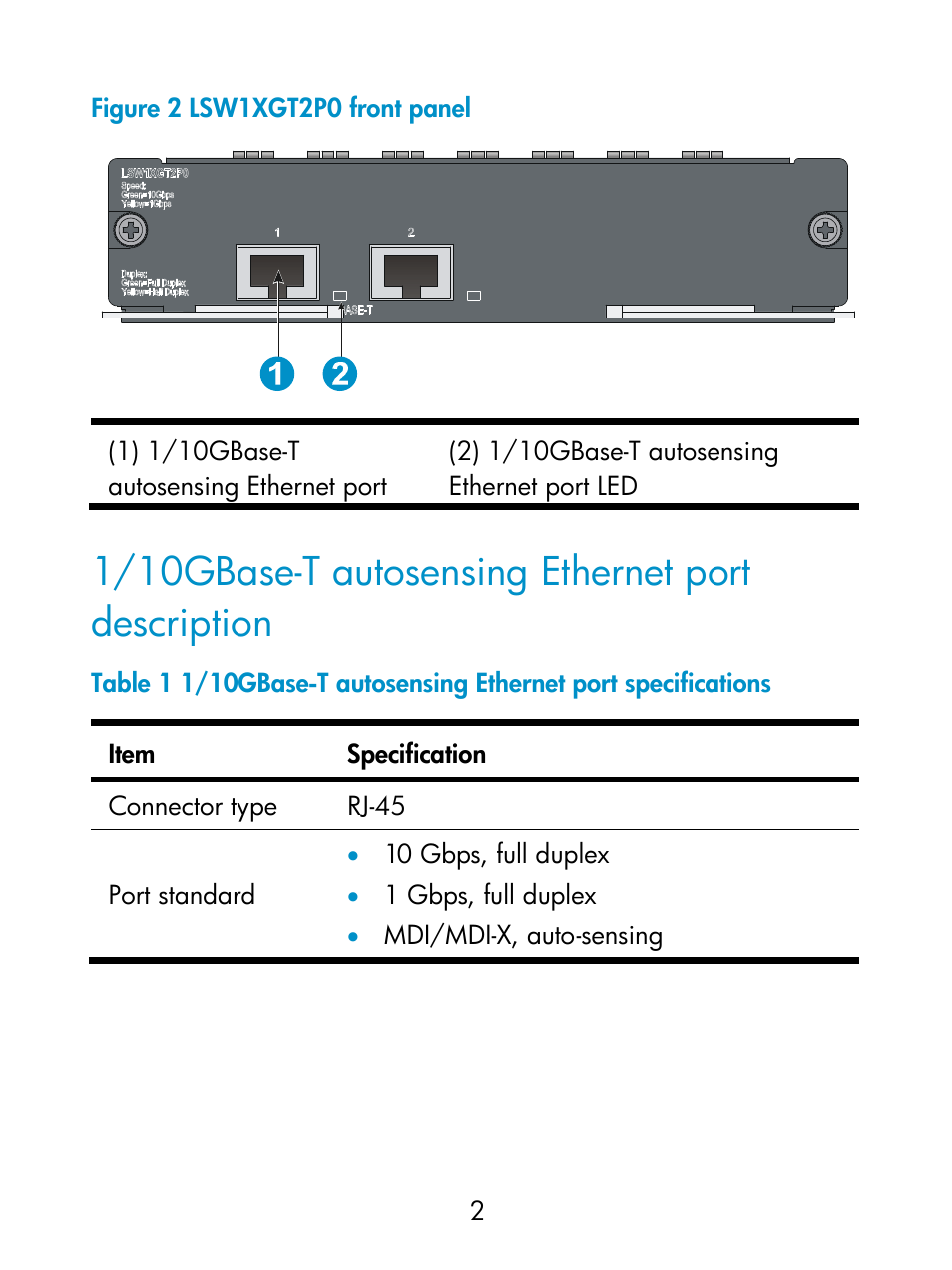 1/10gbase-t autosensing ethernet port description | H3C Technologies H3C S5800 Series Switches User Manual | Page 6 / 14