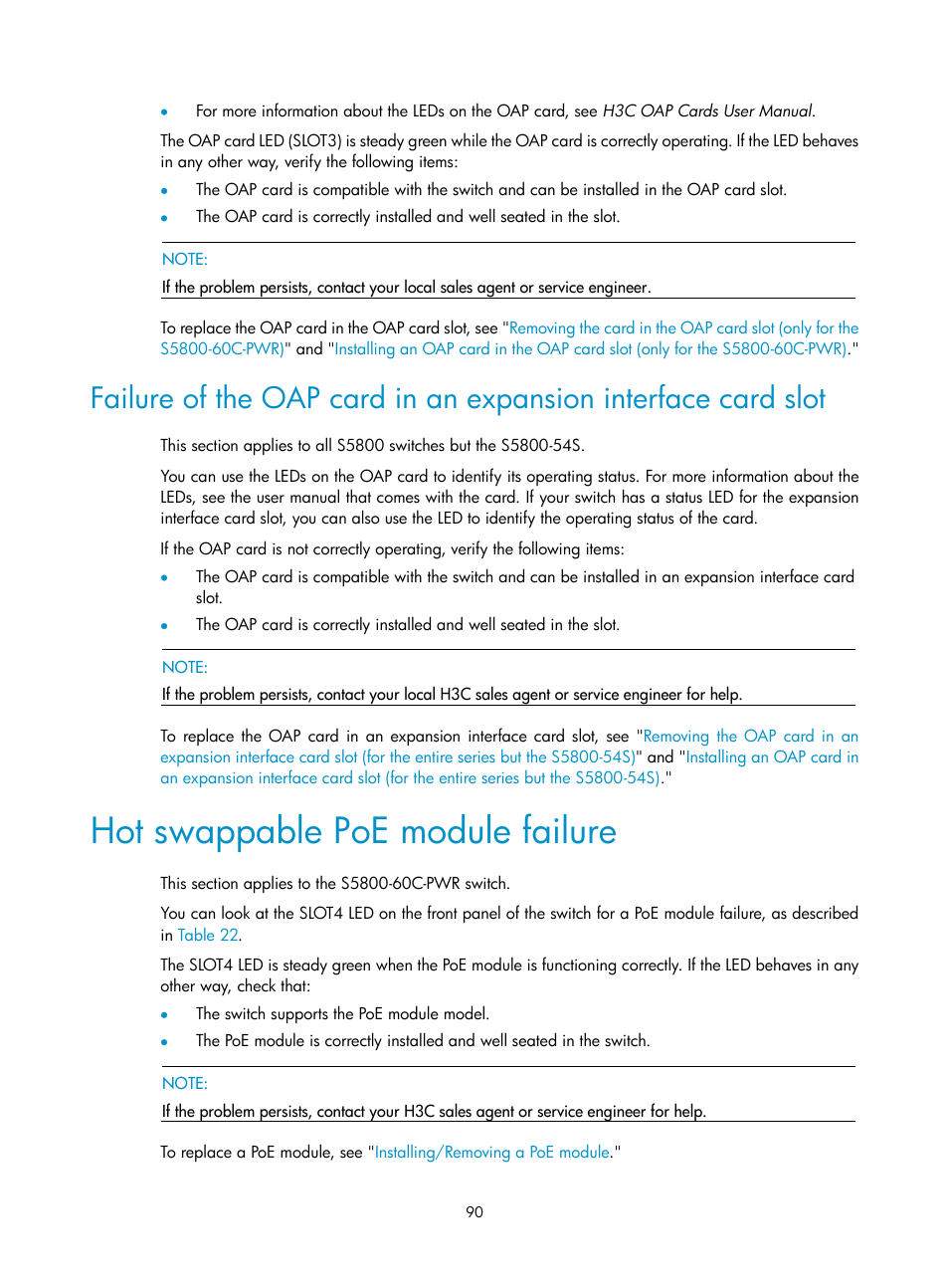 Hot swappable poe module failure | H3C Technologies H3C S5800 Series Switches User Manual | Page 100 / 103