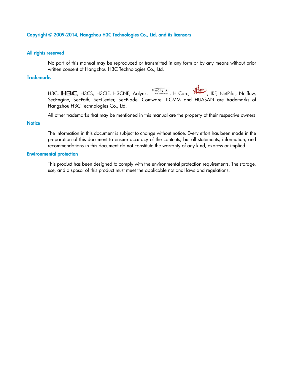 H3C Technologies H3C S5800 Series Switches User Manual | Page 2 / 103