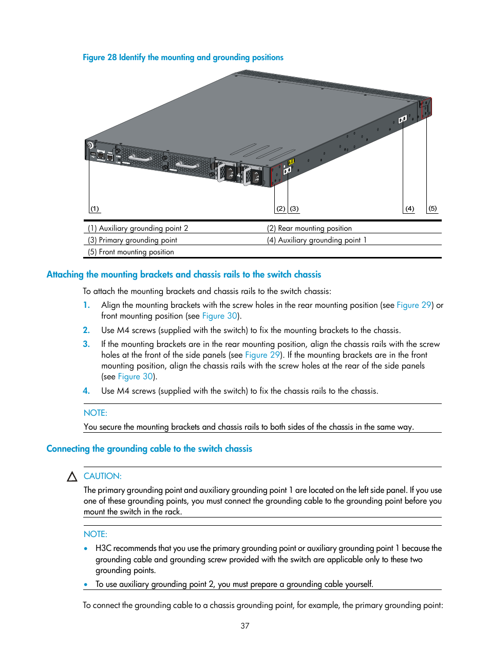 Attaching the, Mounting brackets, And chassis rails to the switch chassis | Attaching the mounting, Brackets and chassis rails to the, Switch chassis | H3C Technologies H3C S5800 Series Switches User Manual | Page 47 / 103