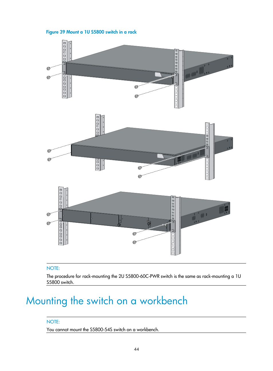 Mounting the switch on a workbench | H3C Technologies H3C S5800 Series Switches User Manual | Page 54 / 103