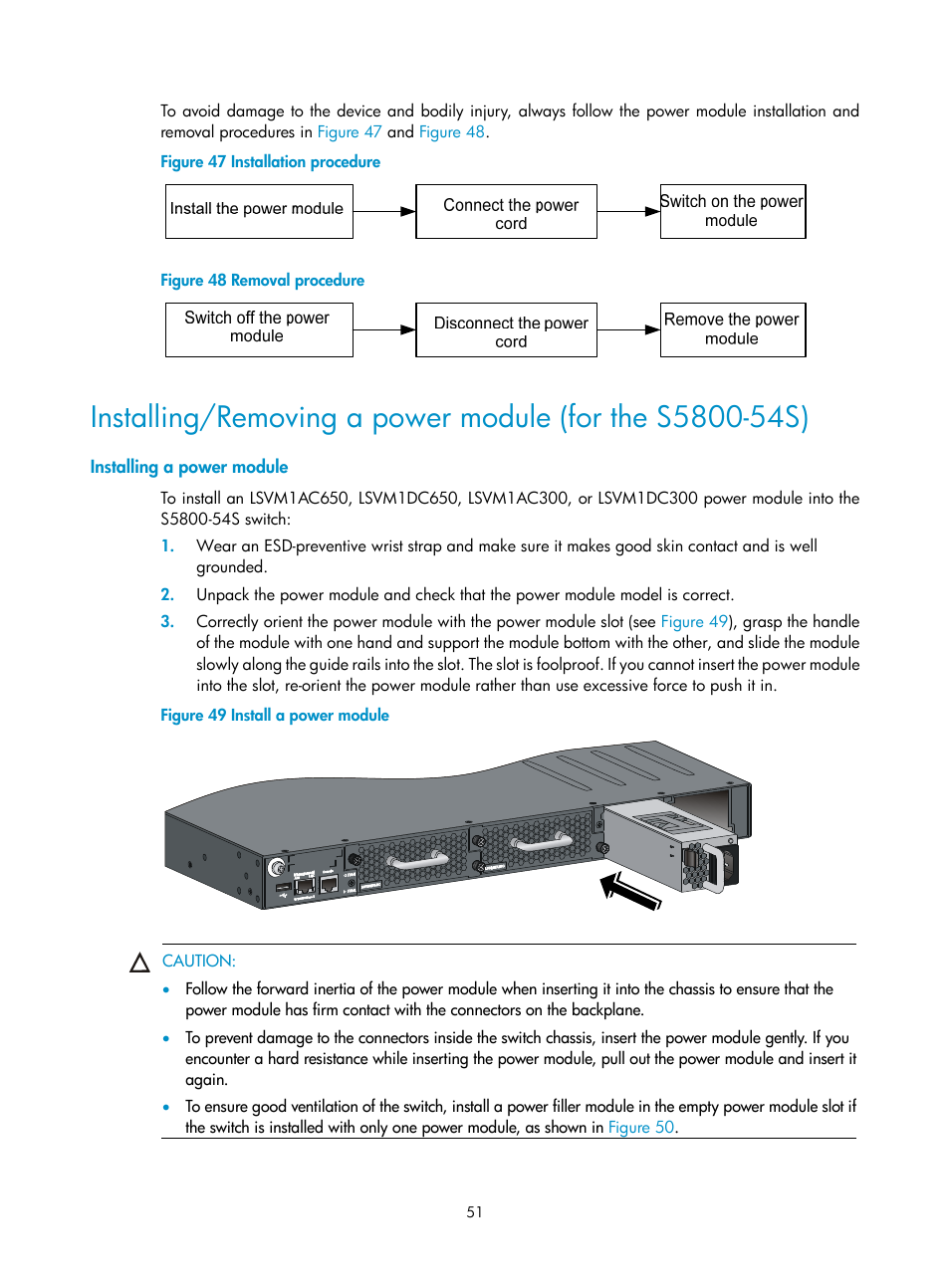 Installing a power module | H3C Technologies H3C S5800 Series Switches User Manual | Page 61 / 103