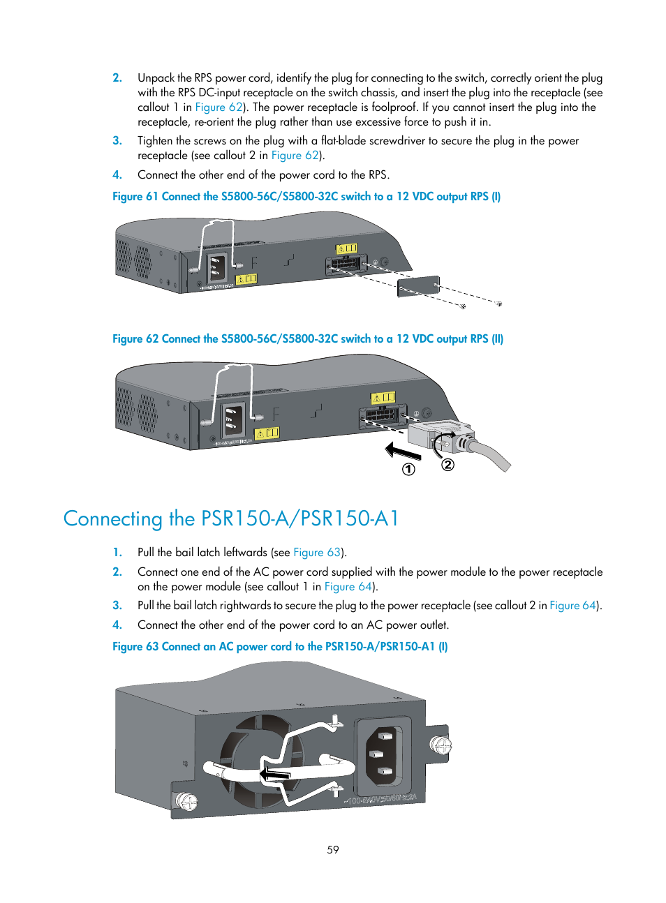 Connecting the psr150-a/psr150-a1, Figure 61 | H3C Technologies H3C S5800 Series Switches User Manual | Page 69 / 103