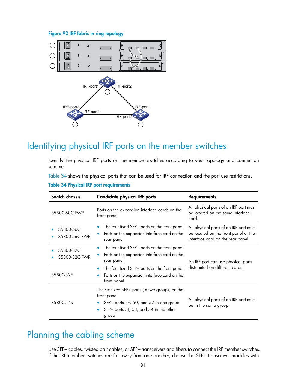 Planning the cabling scheme | H3C Technologies H3C S5800 Series Switches User Manual | Page 91 / 103