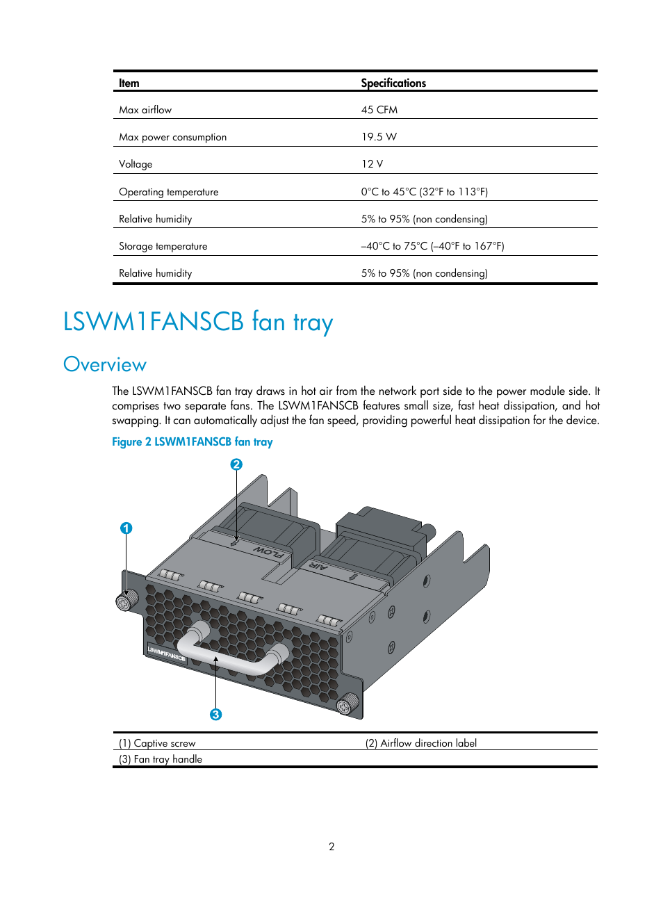 Lswm1fanscb fan tray, Overview | H3C Technologies H3C S5800 Series Switches User Manual | Page 6 / 10