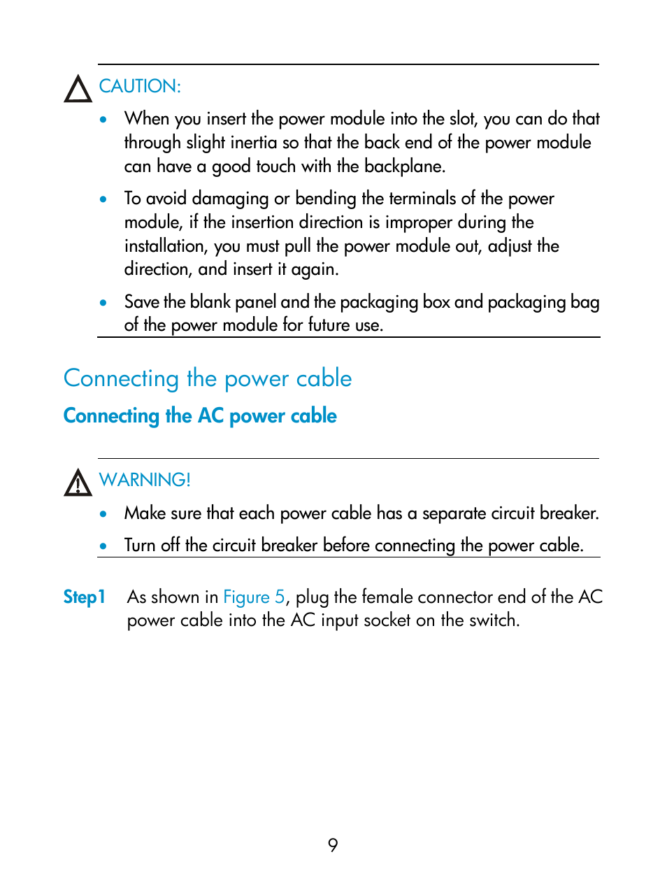 Connecting the power cable, Connecting the ac power cable | H3C Technologies H3C S5800 Series Switches User Manual | Page 14 / 19